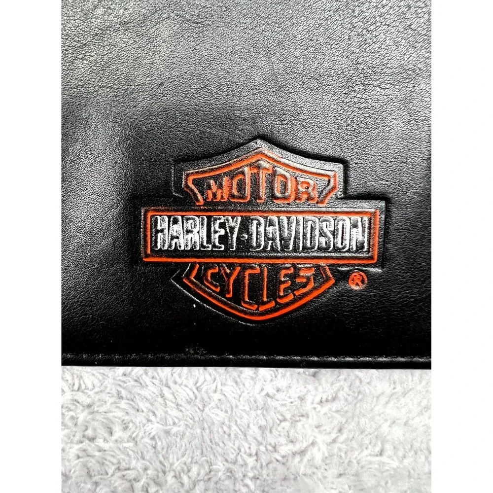 Harley-Davidson Side Tear Checkbook Cover Black Leather Bifold Wallet Holder